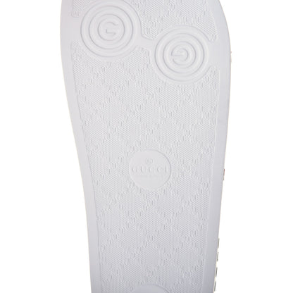 Gucci Canvas Sylvie Stripe Logo Pursuit Slide Sandals 40 Mystic White Hibiscus Red Maritime 6 of 6
