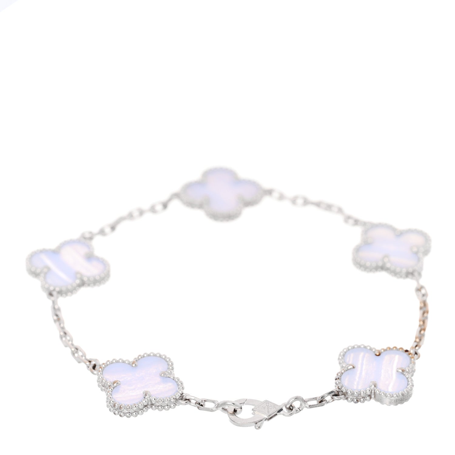 Van Cleef & Arpels 18K White Gold Chalcedony 5 Motifs Vintage Alhambra Bracelet 2 of 5