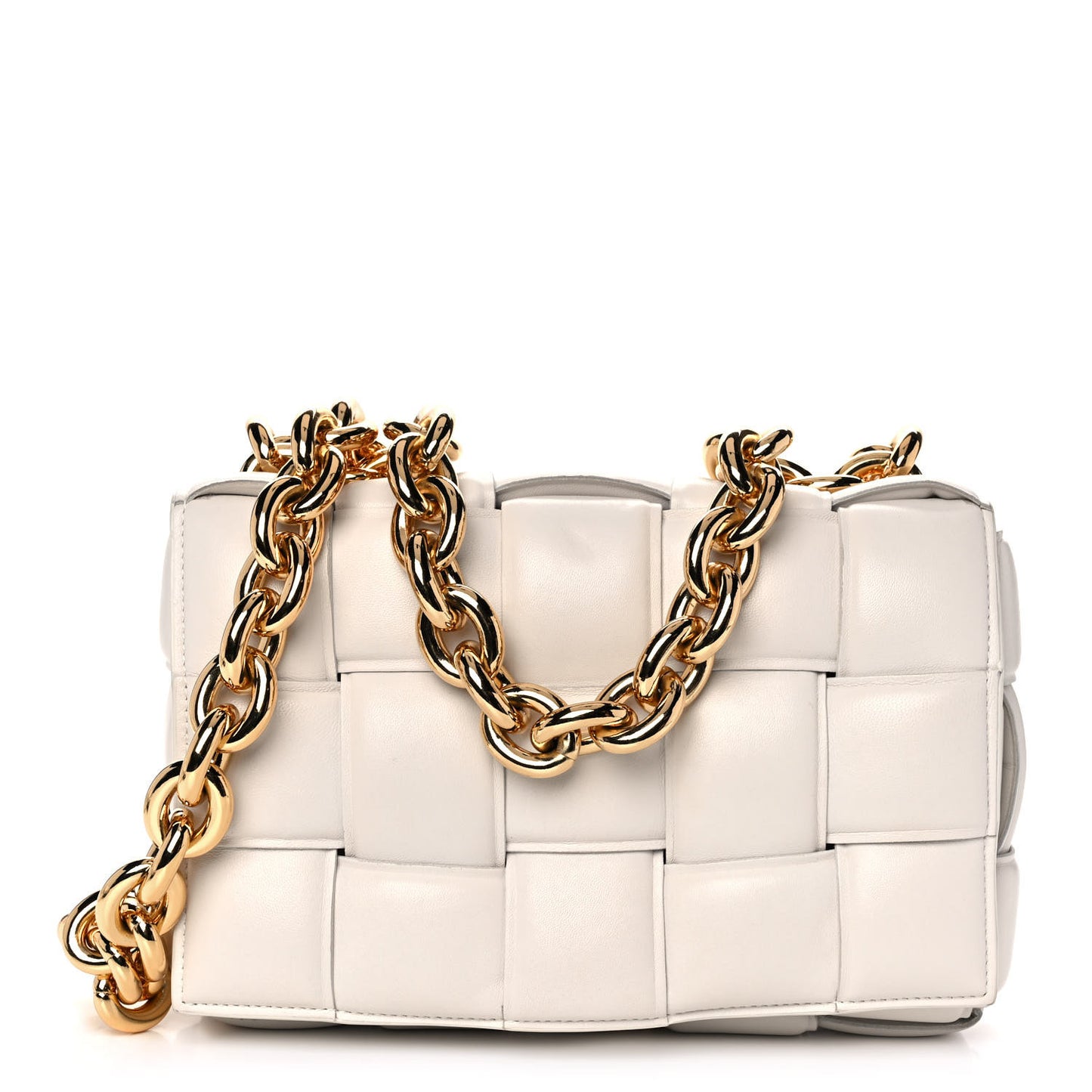 Lambskin Maxi Intreccio Padded Chain Cassette Crossbody Bag White
