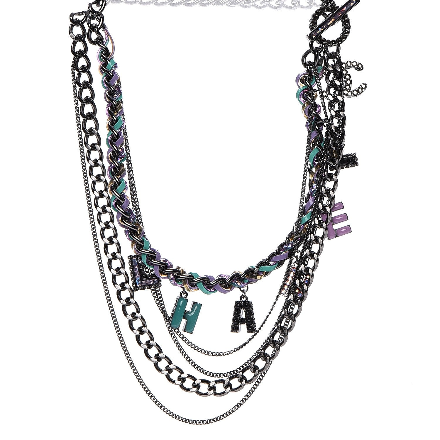 Chanel Ruthenium PVC Enamel CC Multi Strand Chain Link Choker Necklace Silver Multi 1 of 8