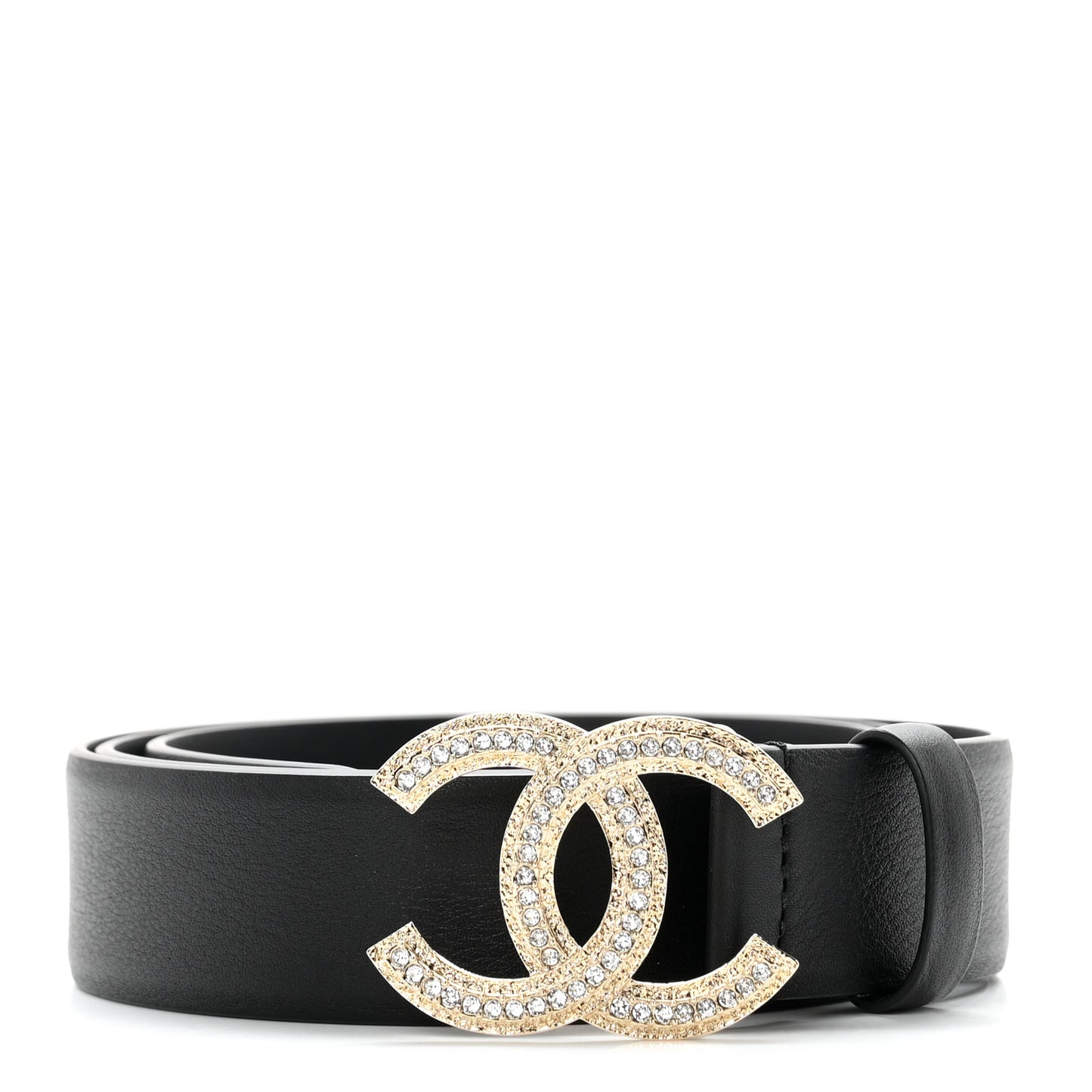 Calfskin Crystal Metal CC Belt 85 34 Black