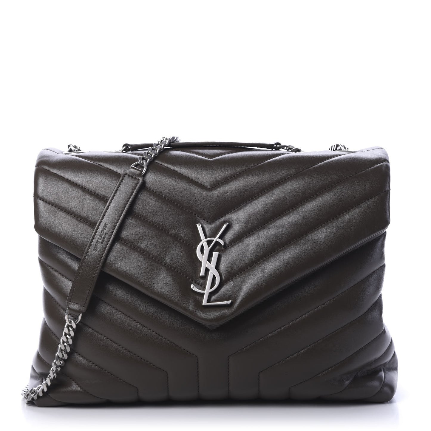Calfskin Y Quilted Monogram Medium Loulou Chain Satchel Kaki Fonce