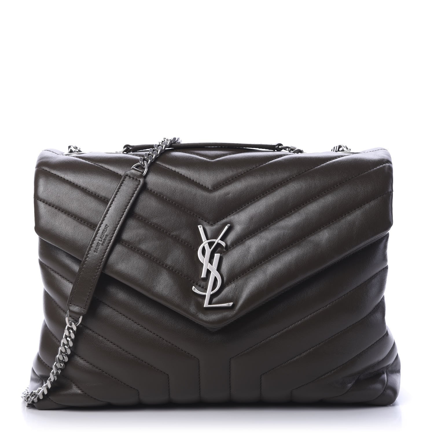 Saint Laurent Calfskin Y Quilted Monogram Medium Loulou Chain Satchel Kaki Fonce 1 of 11