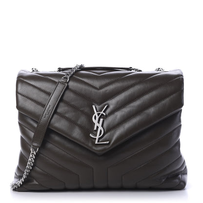 Saint Laurent Calfskin Y Quilted Monogram Medium Loulou Chain Satchel Kaki Fonce 1 of 11