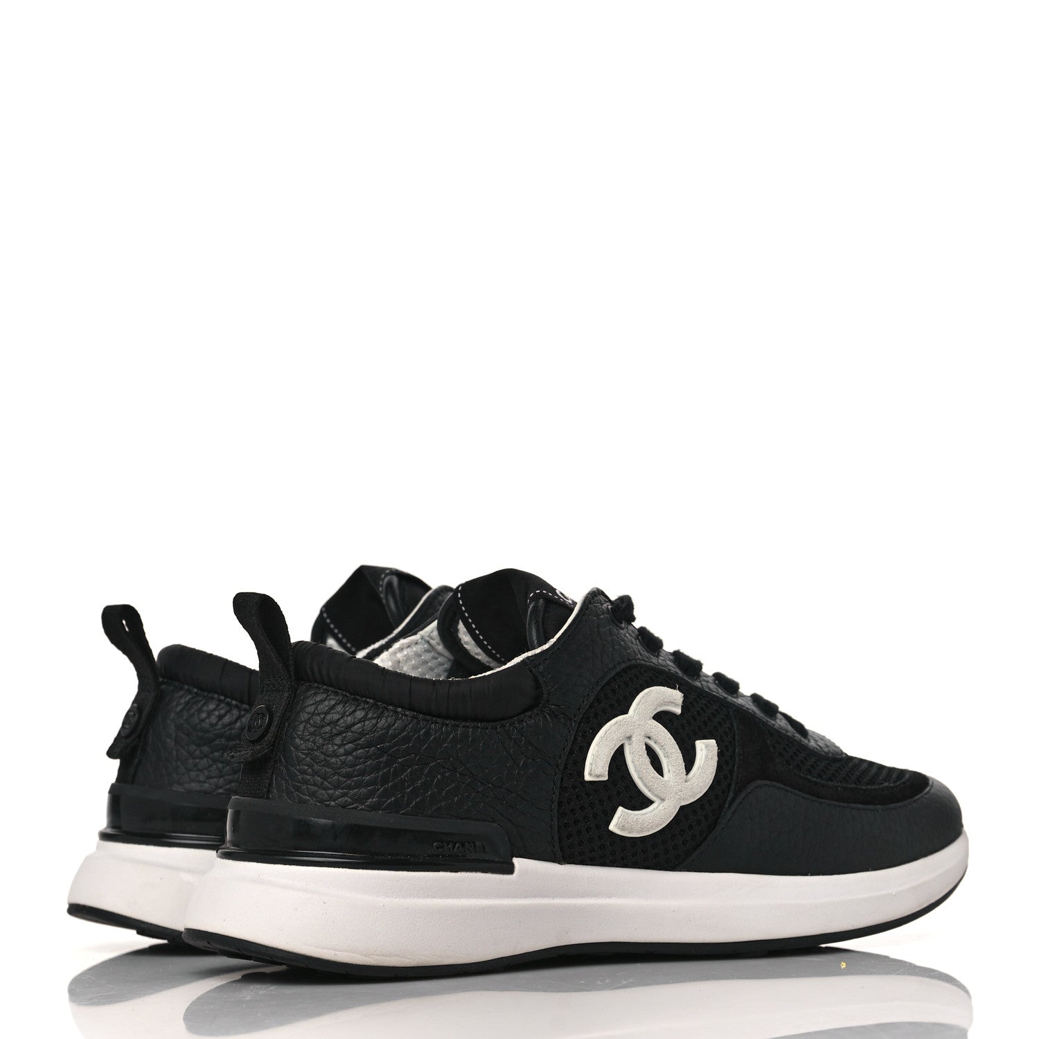 Chanel Calfskin Mesh Lycra Suede Womens Logo Sneakers 35.5 Black 4 of 7