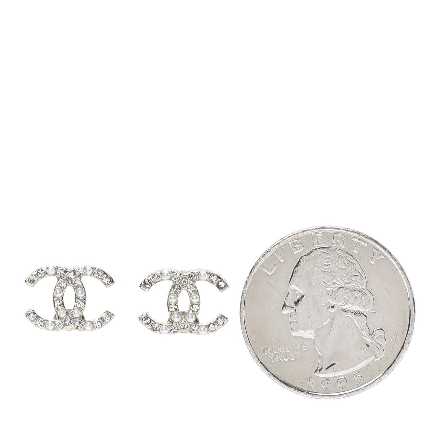 Pearl Crystal CC Charms Stud Earrings Light Gold