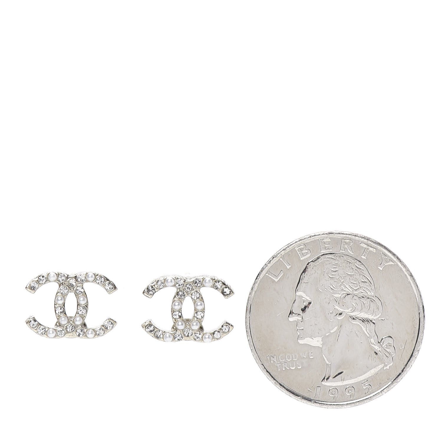 Chanel Pearl Crystal CC Charms Stud Earrings Light Gold 2 of 5