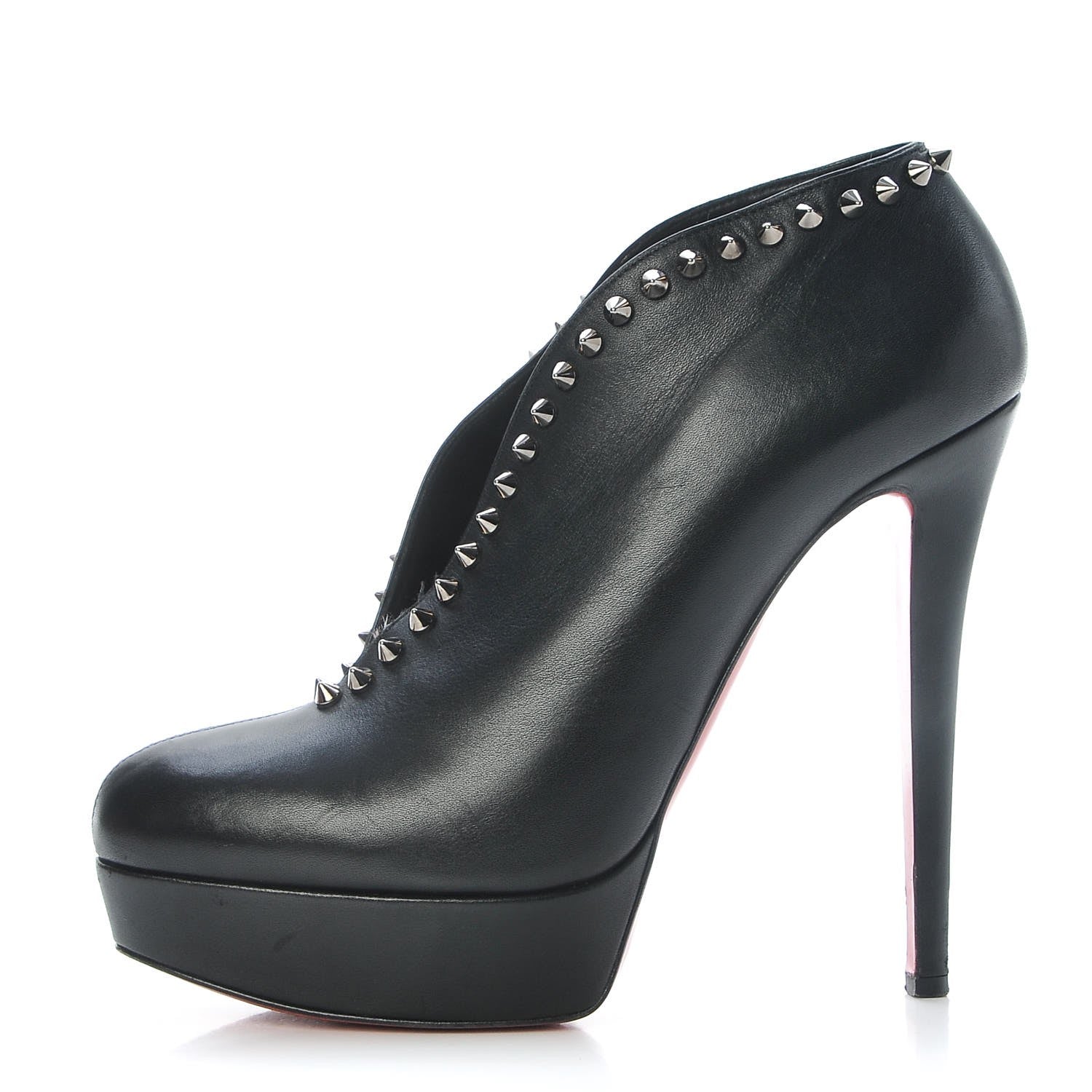 Christian Louboutin Calfskin Studded Miss Fast Plato 140 Platform Booties 39 Black 1 of 23