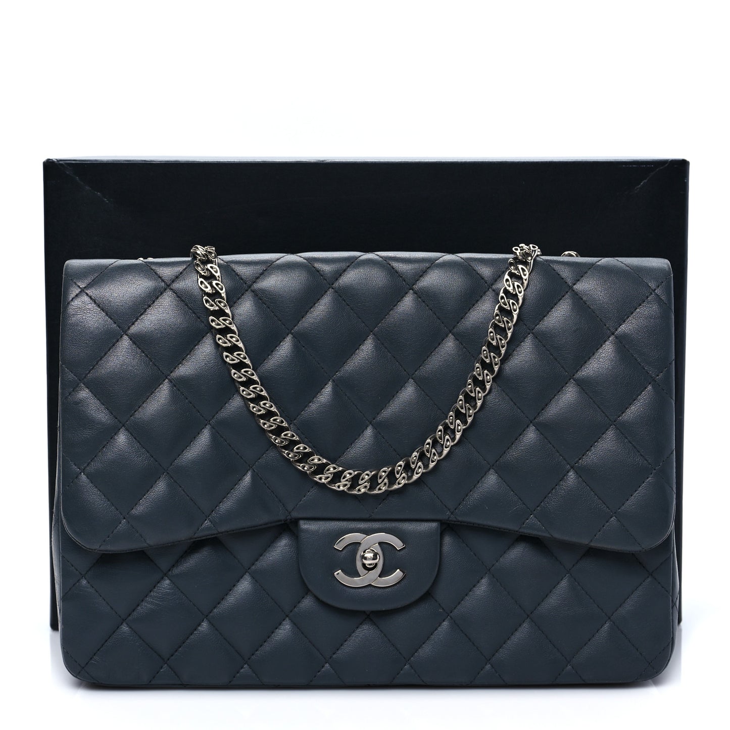Lambskin Quilted Jumbo Single Flap Bijoux Chain Dark Grey