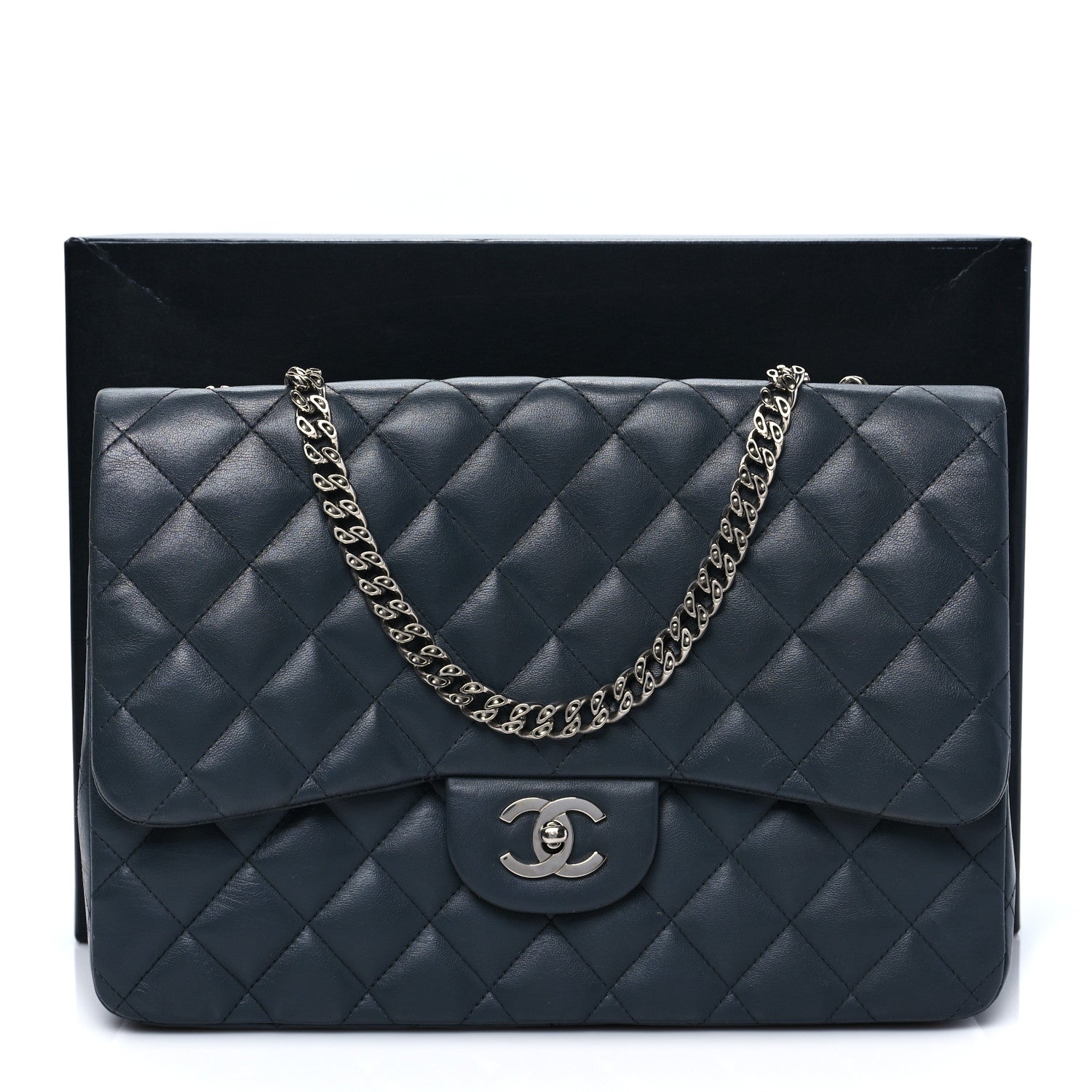 Chanel Lambskin Quilted Jumbo Single Flap Bijoux Chain Dark Grey 10 of 10