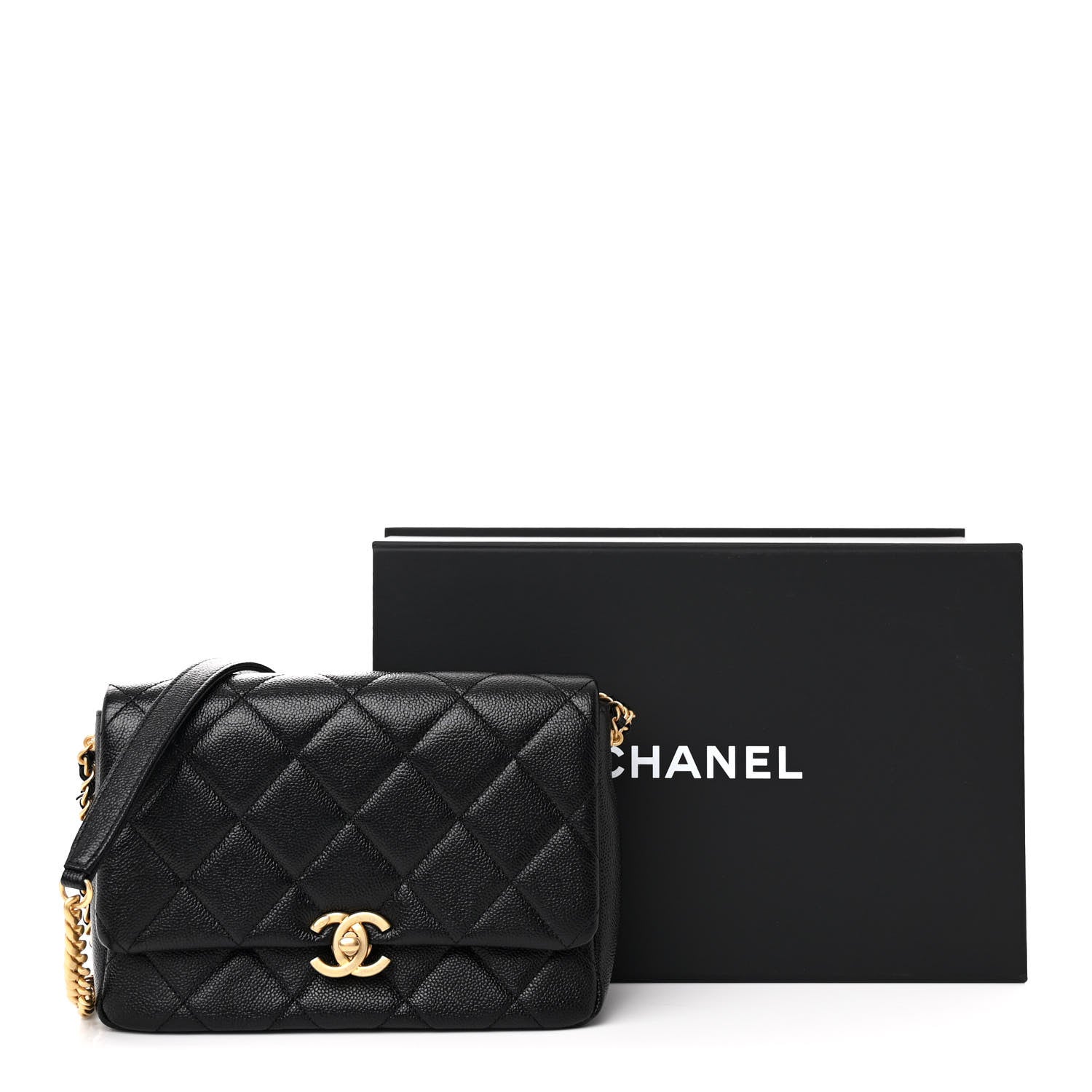 Chanel Shiny Caviar Quilted Small Chain Melody Flap Black 11 of 11