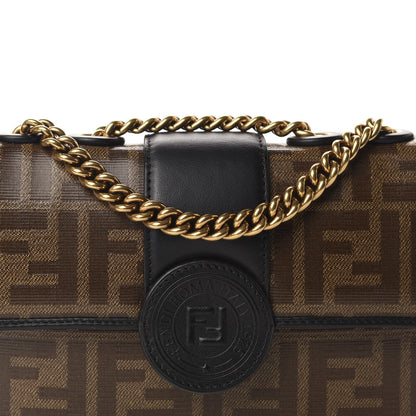 Fendi Glazed Fabric Vitello Century FF 1974 Stamp Patch Mini Double F Crossbody Bag Mogano Panna Black 10 of 10