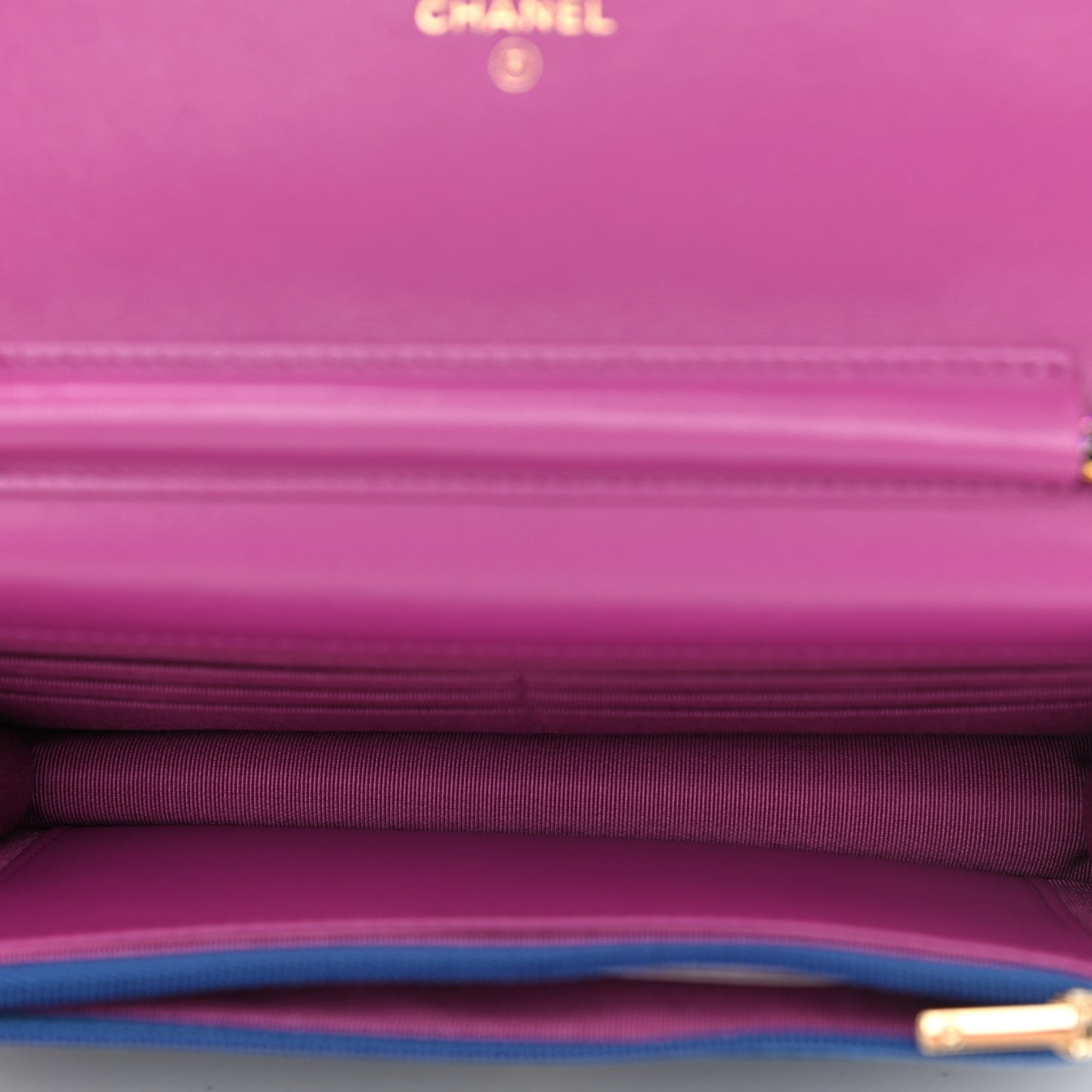 Lambskin Quilted Wallet On Chain WOC Dark Blue Pink
