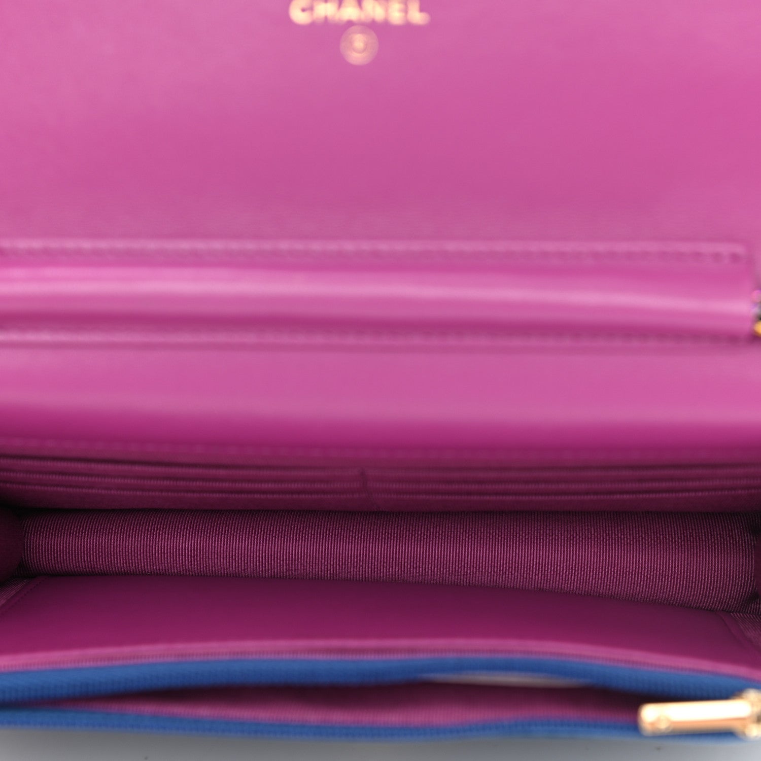Chanel Lambskin Quilted Wallet On Chain WOC Dark Blue Pink 5 of 11