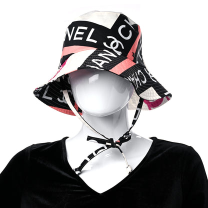 Chanel Cotton Logo Cloche Hat L Ecru Black Pink 2 of 8