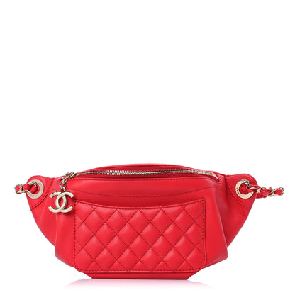 Chanel Lambskin Bi Quilted Waist Bag Fanny Pack Red 1 of 10
