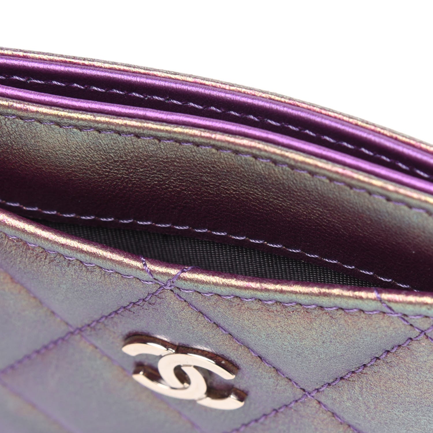 Chanel Iridescent Lambskin Quilted Card Holder Purple 12 of 14