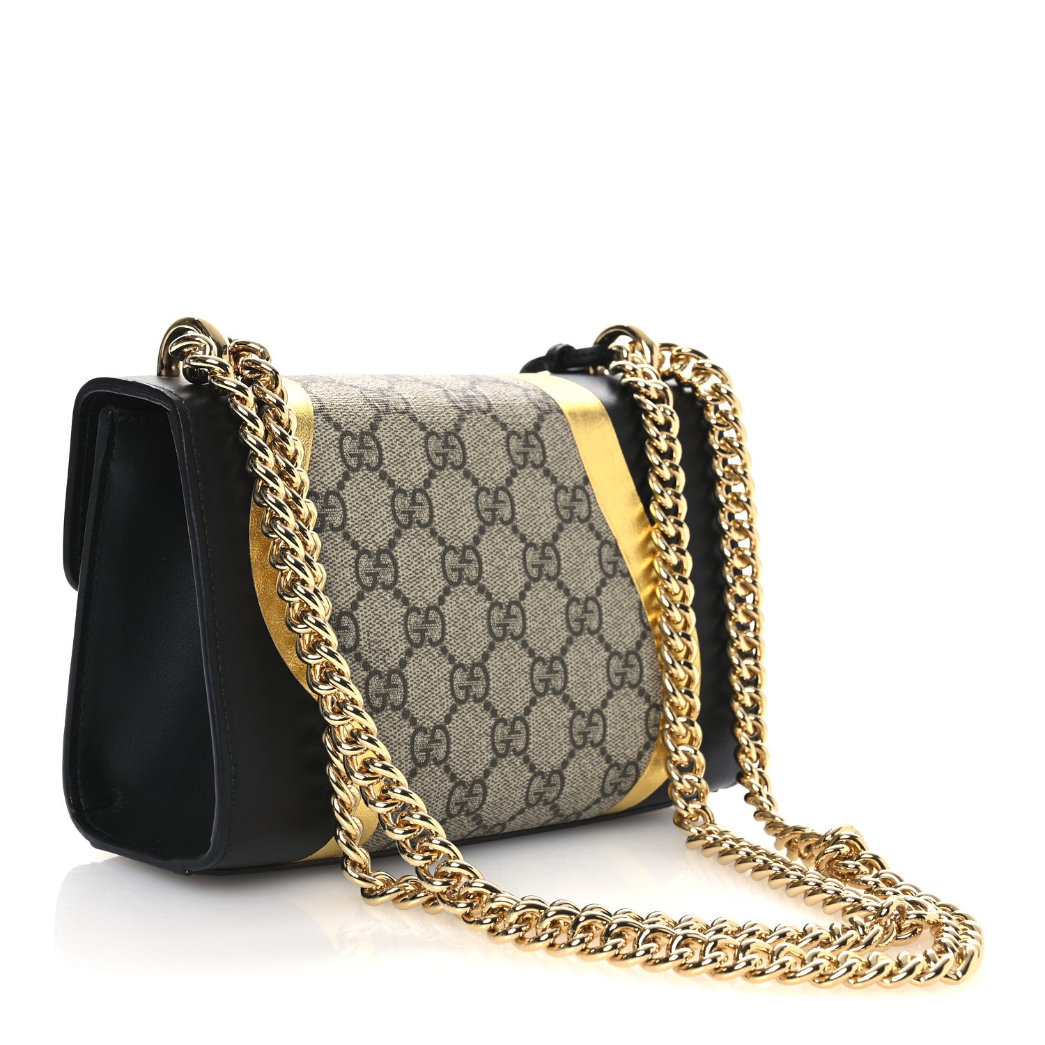 Gucci Calfskin GG Supreme Monogram Small Padlock Shoulder Bag Black Gold 3 of 14