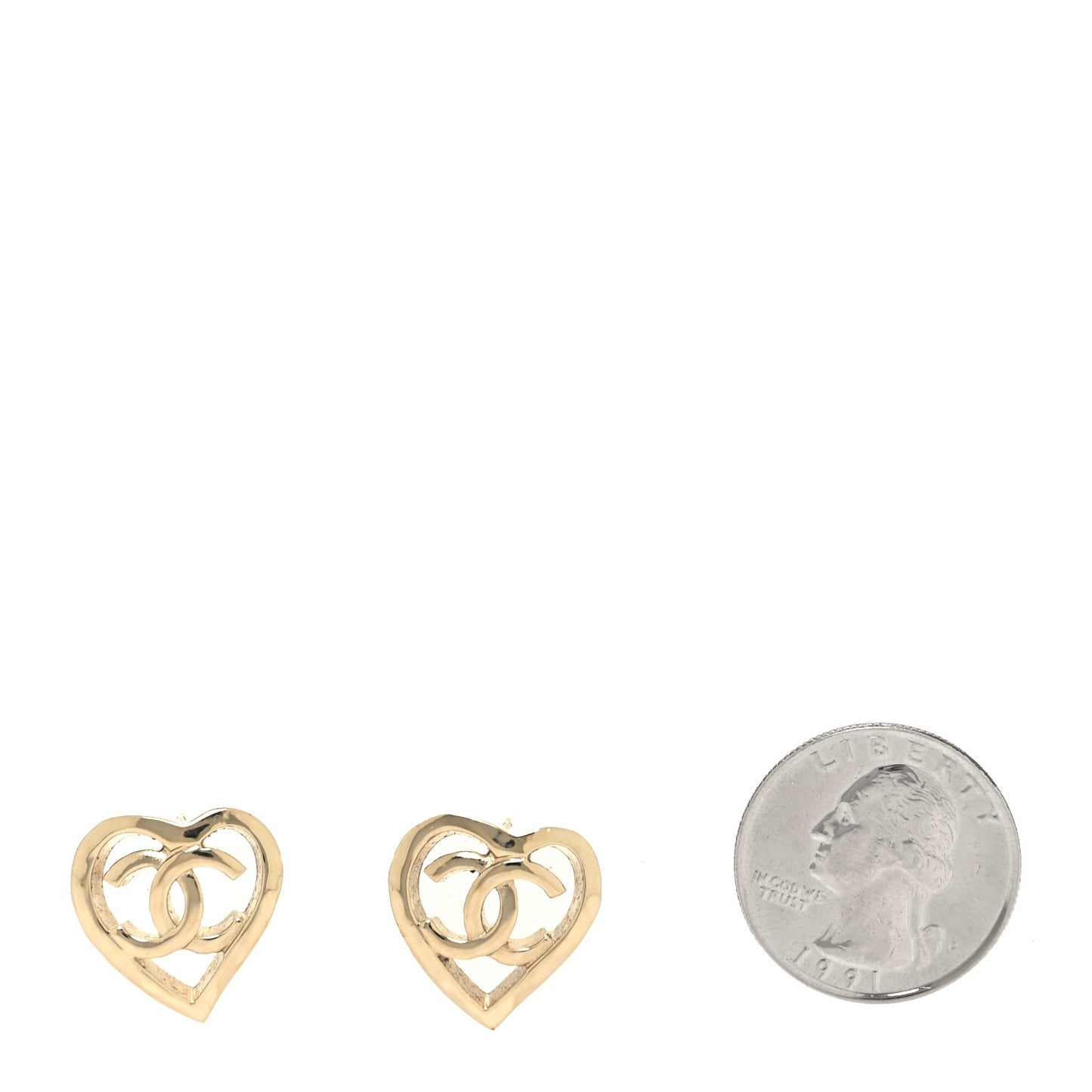Metal CC Heart Coco In Love Earrings Gold