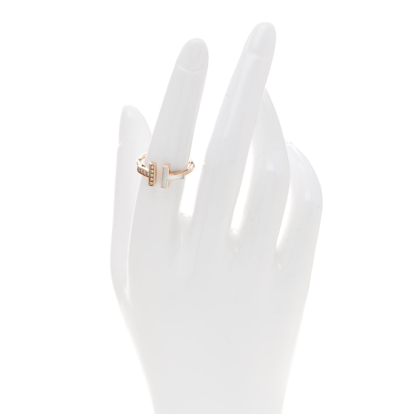 18K Rose Gold Diamond Mother of Pearl T Wire Ring 53 6.5