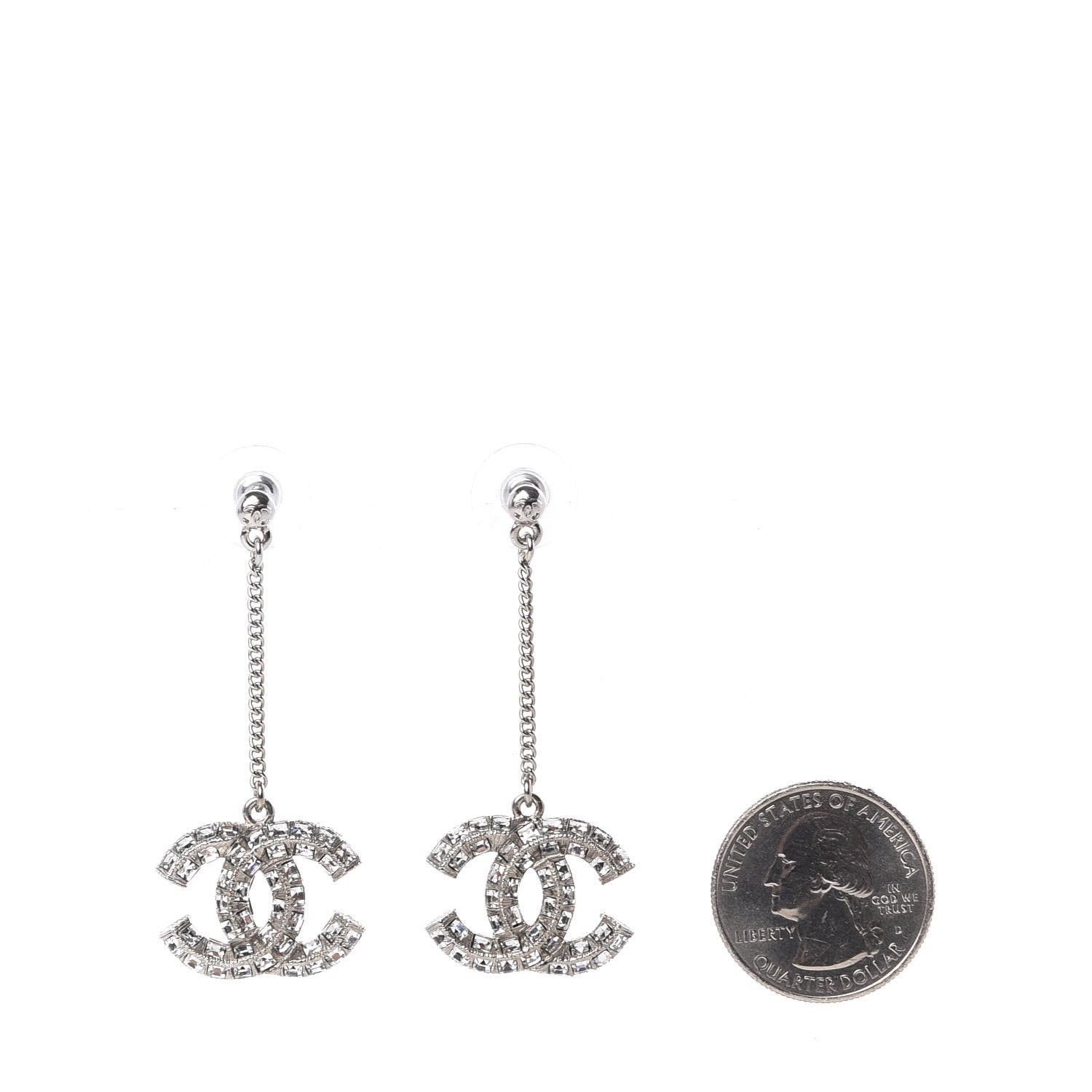 Chanel Baguette Crystal CC Drop Earrings Silver 2 of 6