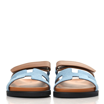 Hermes Denim Calfskin Womens Chypre Sandals 38 Bleu Clair Naturel 3 of 9