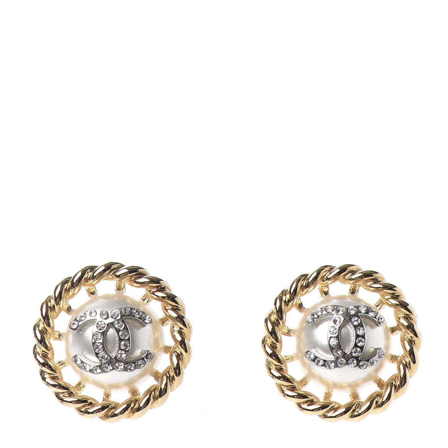 Pearl Crystal CC-Casino Round Earrings Gold