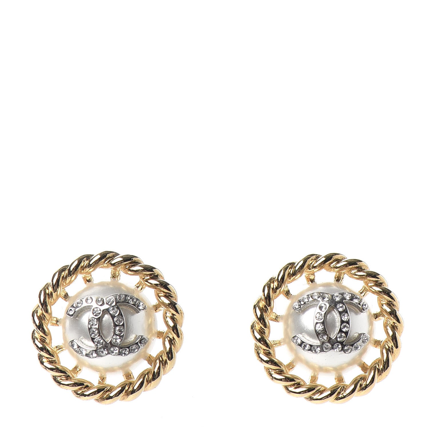 Chanel Pearl Crystal CC-Casino Round Earrings Gold 1 of 5