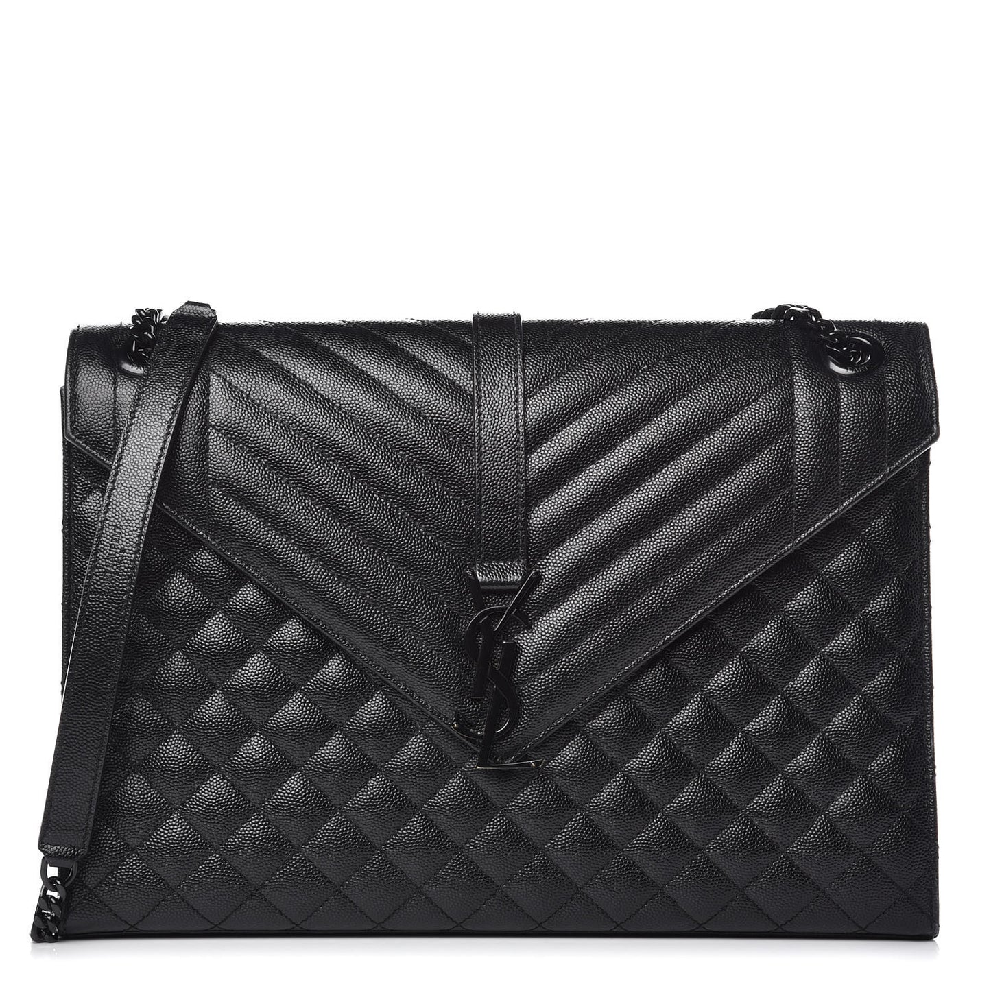 Grain De Poudre Textured Mixed Matelasse Large Triquilt Monogram Monochrome Satchel Black
