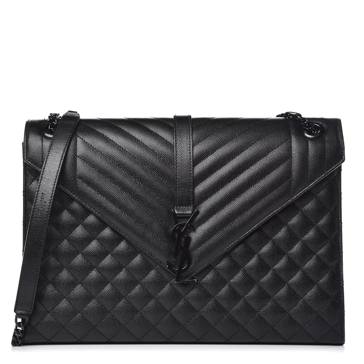Saint Laurent Grain De Poudre Textured Mixed Matelasse Large Triquilt Monogram Monochrome Satchel Black 1 of 10