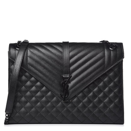 Saint Laurent Grain De Poudre Textured Mixed Matelasse Large Triquilt Monogram Monochrome Satchel Black 1 of 10
