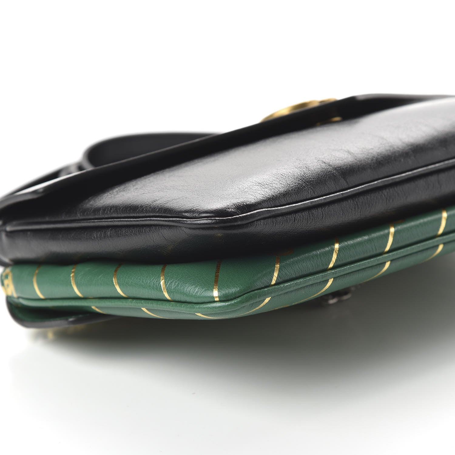 Gucci Calfskin Diagonal GG Medium Thiara Double Envelope Shoulder Bag Emerald Green Black 6 of 10