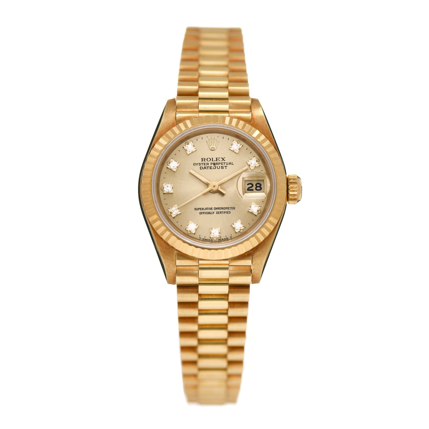 Rolex 18K Yellow Gold Diamond 26mm Datejust President Watch Champagne 69178 1 of 4