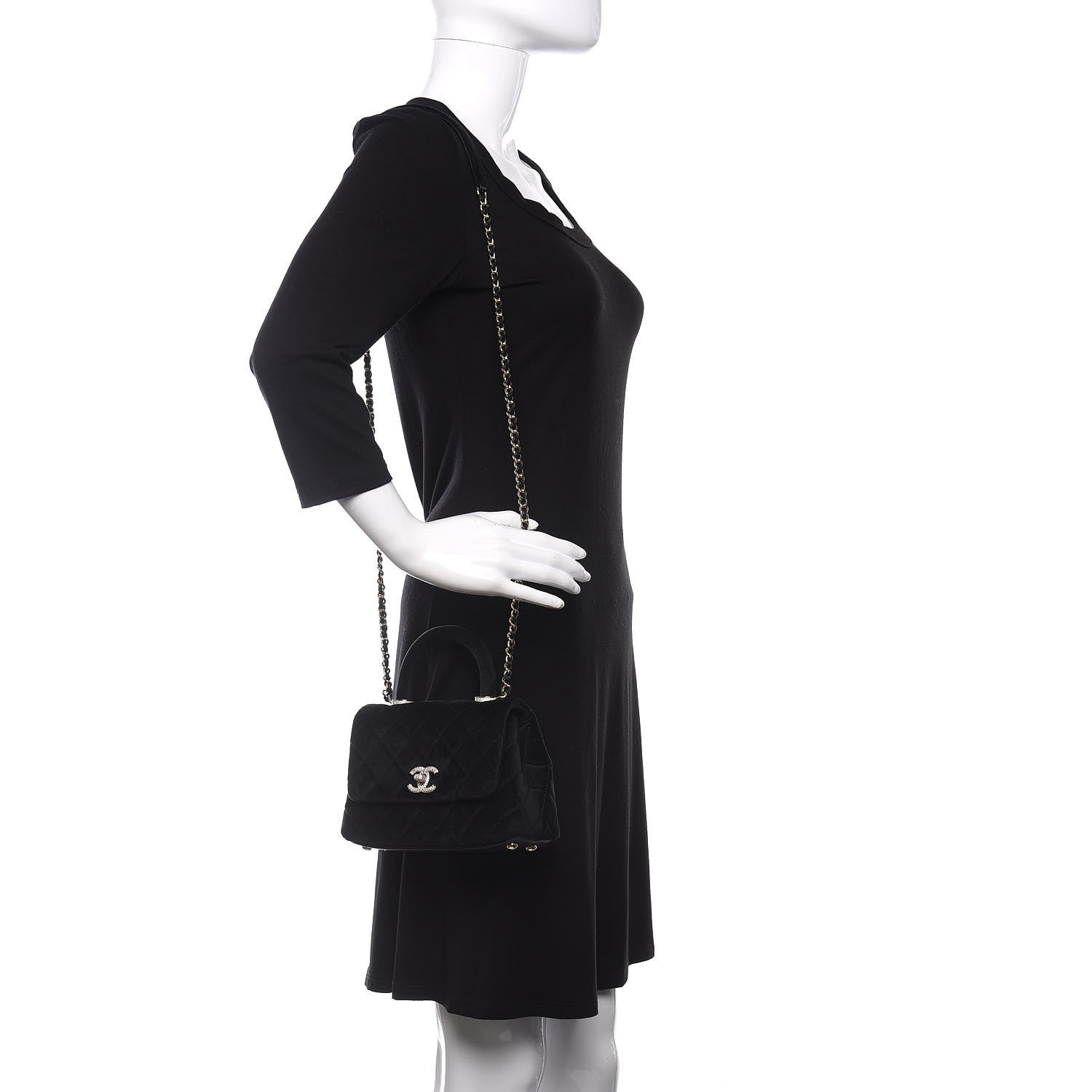 Chanel Velvet Crystal Quilted Extra Mini Coco Handle Flap Black 2 of 12
