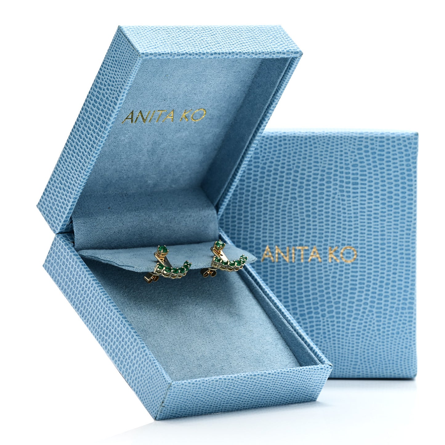 18K Yellow Gold Emerald Ear Jacket Stud Earrings