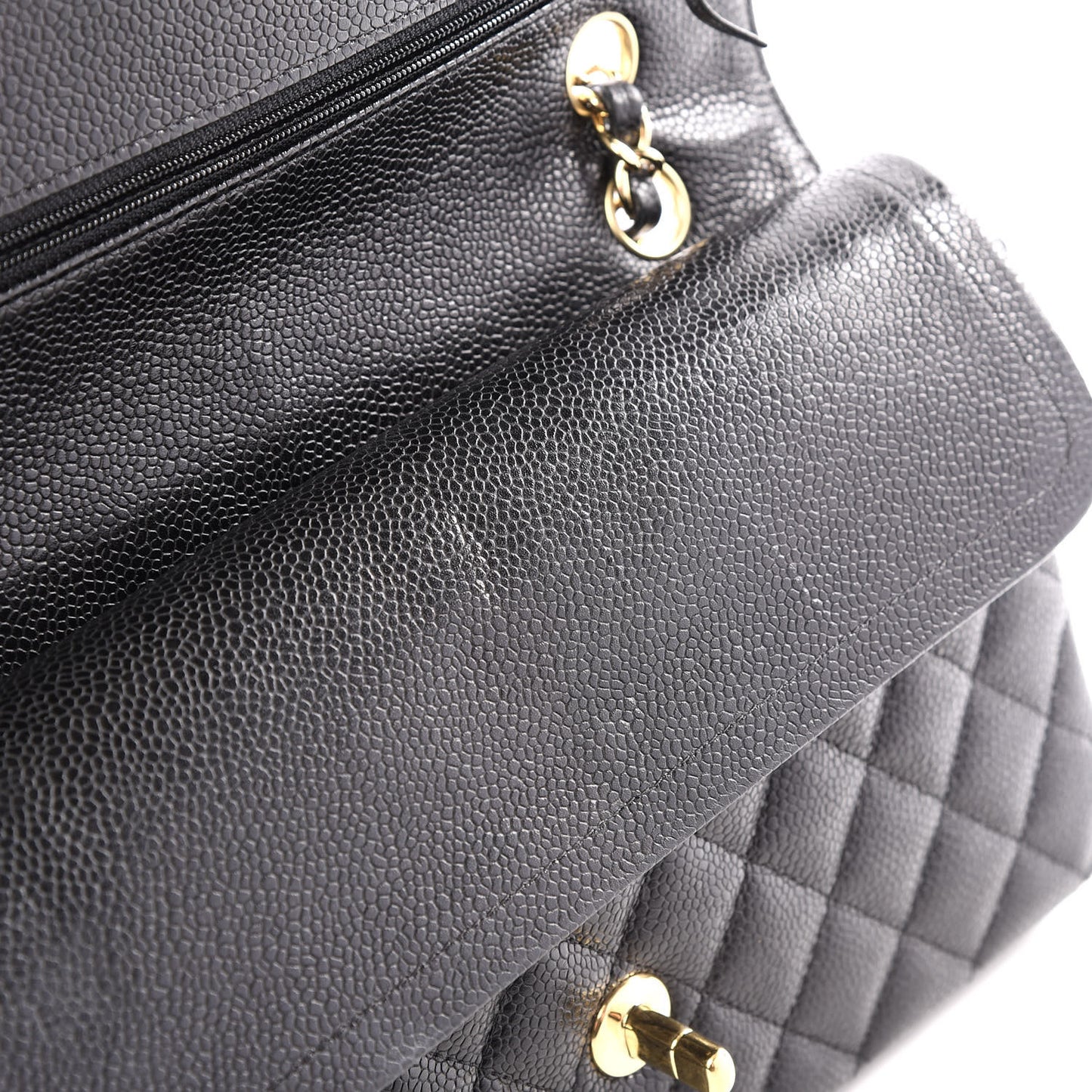 Caviar Quilted Medium Double Flap Black