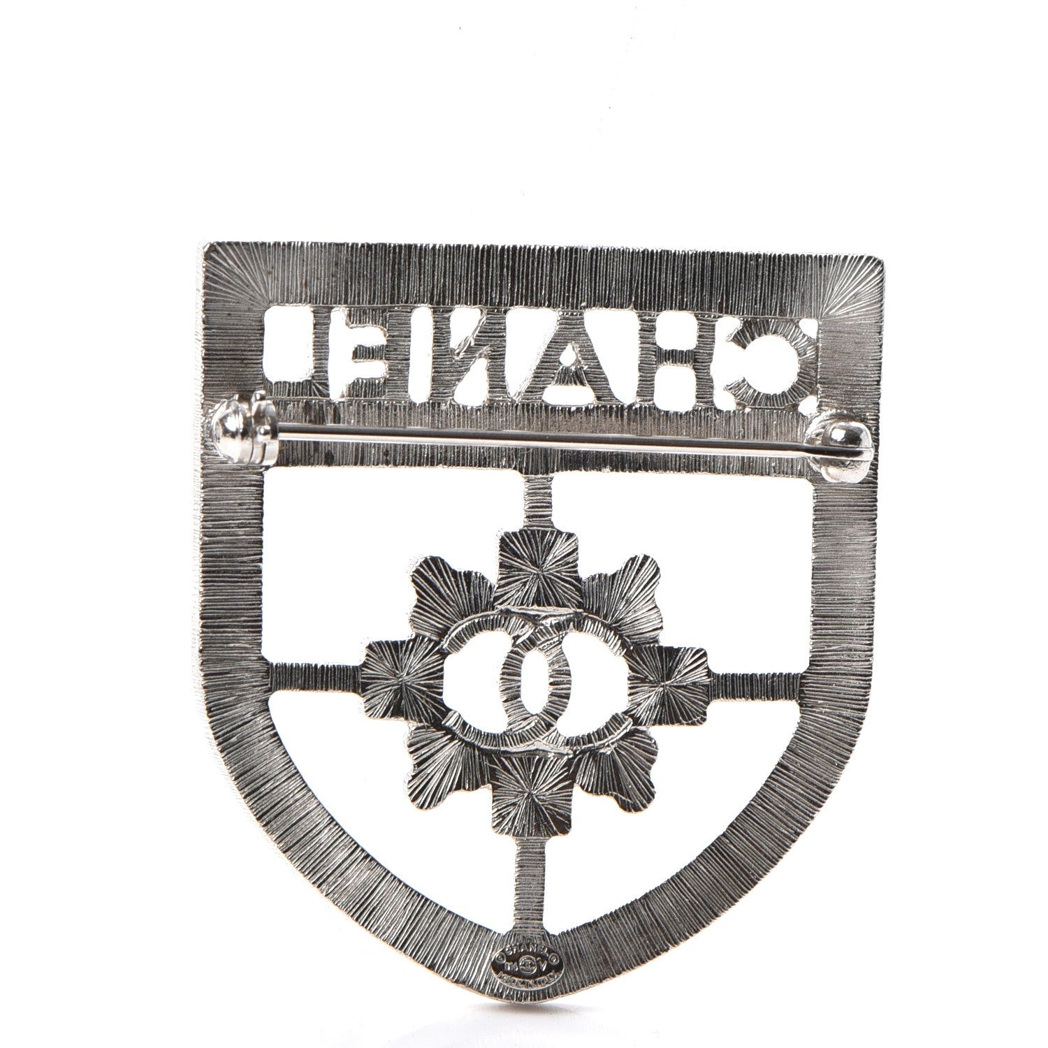 Chanel Swarovski Baguette Crystal CC Shield Brooch Silver 3 of 5