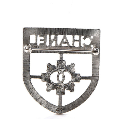 Chanel Swarovski Baguette Crystal CC Shield Brooch Silver 3 of 5