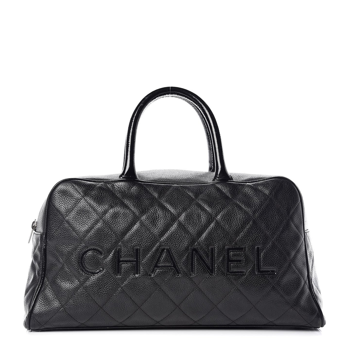 Caviar Patent Quilted Large Bowler Black