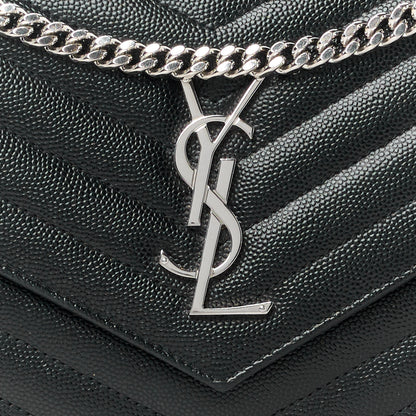 Saint Laurent Grain De Poudre Matelasse Chevron Monogram Chain Wallet Black 7 of 10