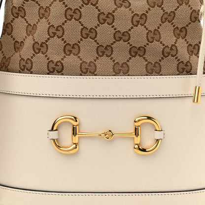 Gucci Monogram Textured Calfskin Horsebit 1955 Drawstring Bucket Bag Beige Mystic White 9 of 11