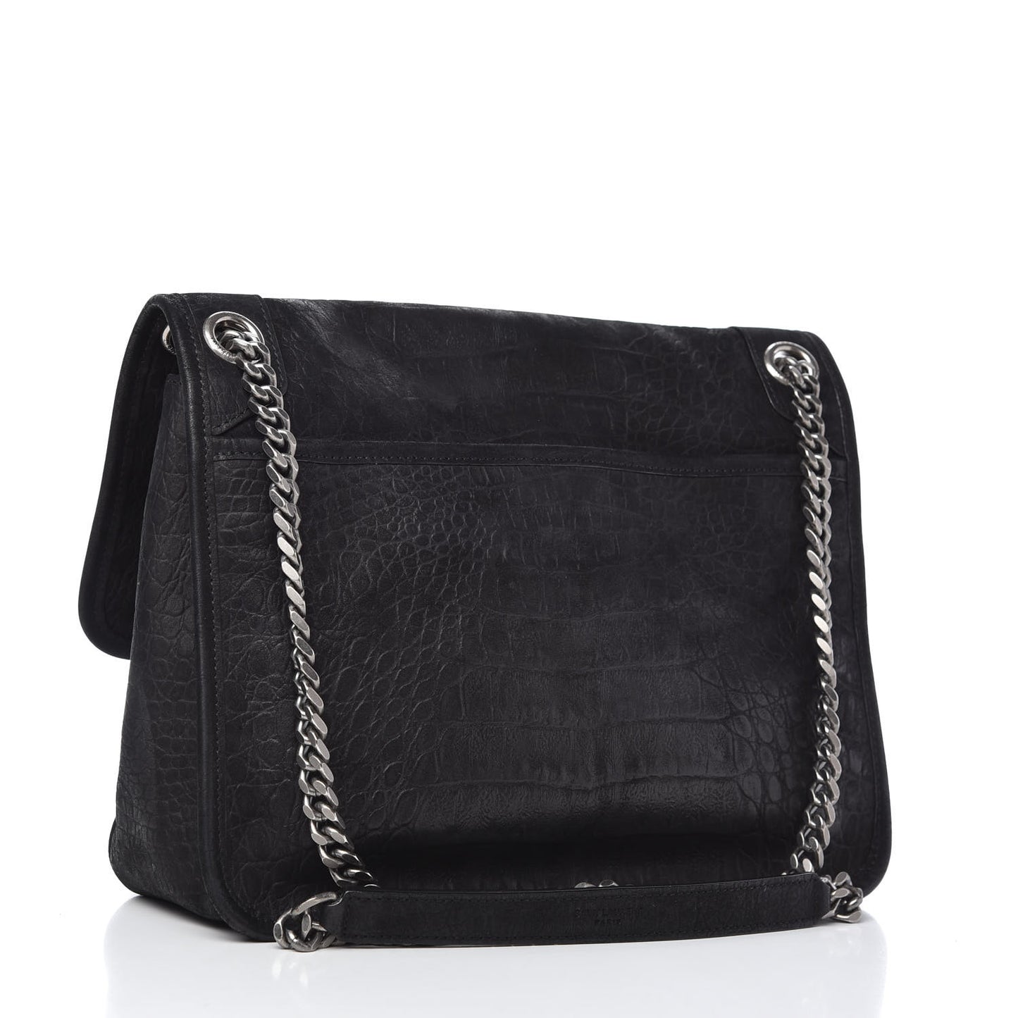 Nubuck Crocodile Embossed Monogram Medium Niki Chain Satchel Black