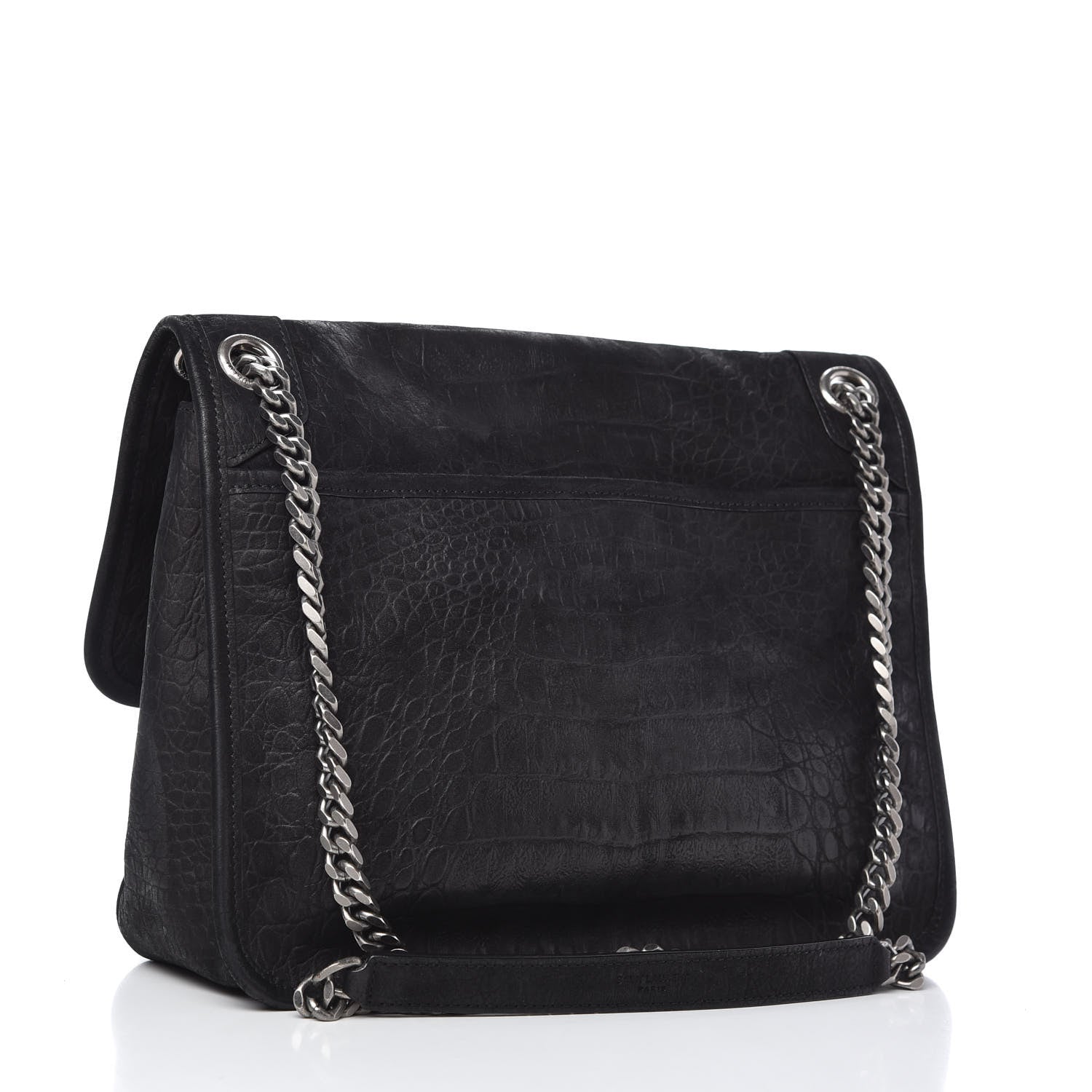 Saint Laurent Nubuck Crocodile Embossed Monogram Medium Niki Chain Satchel Black 3 of 10