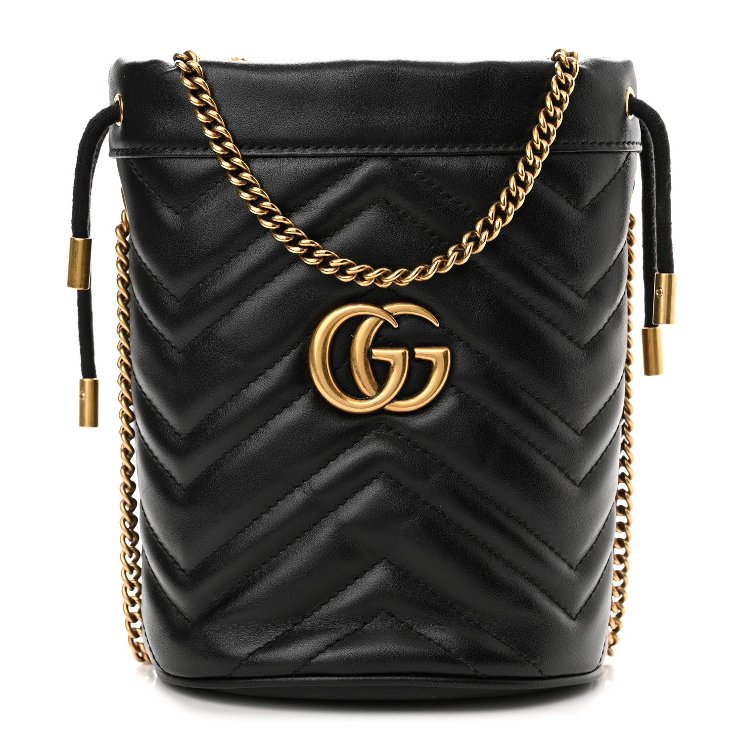 Gucci Calfskin Matelasse Mini GG Marmont 2.0 Bucket Bag Black 1 of 10
