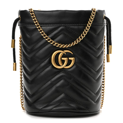 Gucci Calfskin Matelasse Mini GG Marmont 2.0 Bucket Bag Black 1 of 10