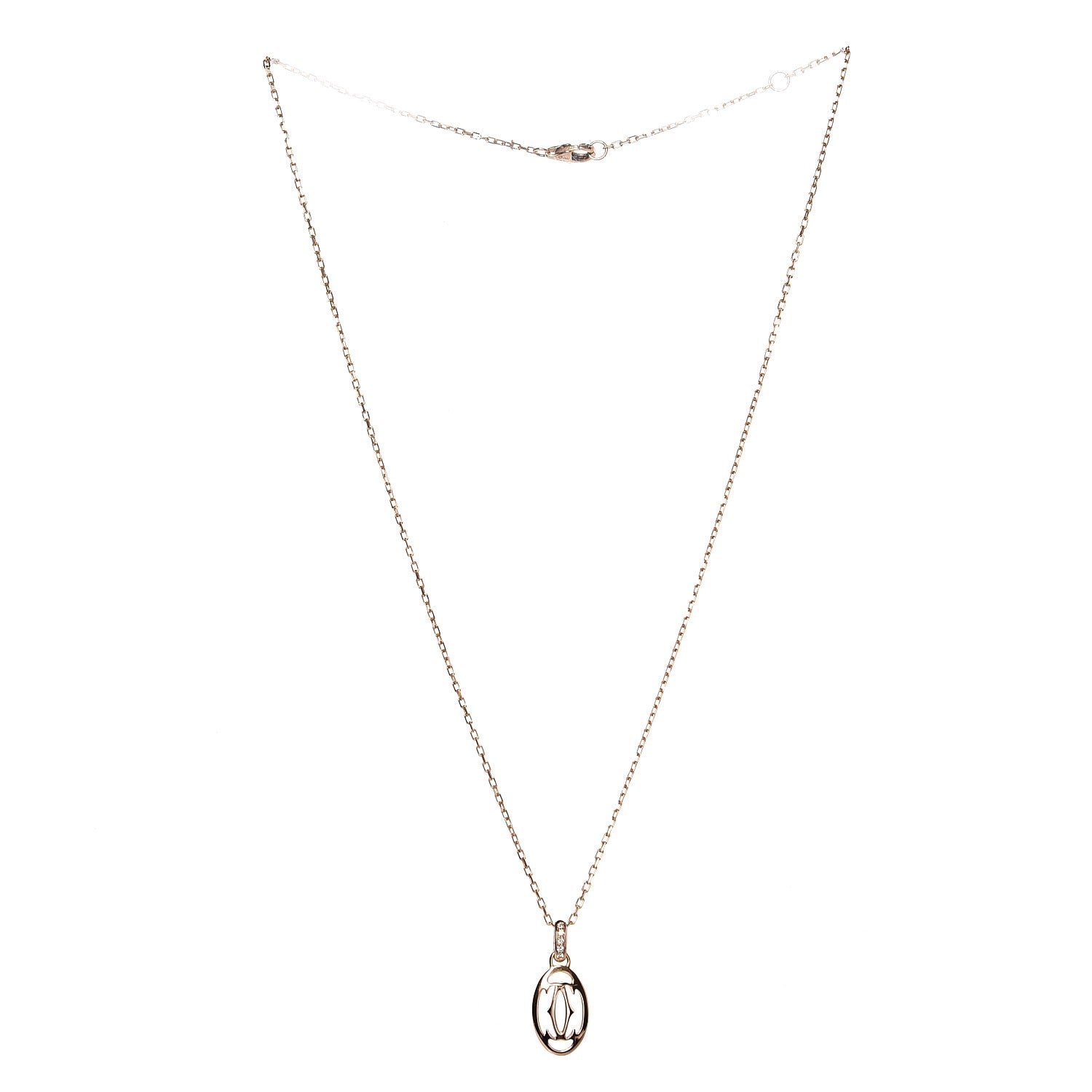 Cartier 18K Pink Gold Diamond Logo Pendant Necklace 3 of 8
