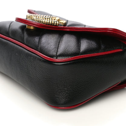 Gucci Vintage Effect Calfskin Matelasse Diagonal Super Mini Torchon GG Marmont Shoulder Bag Black Romantic Cherry 10 of 11