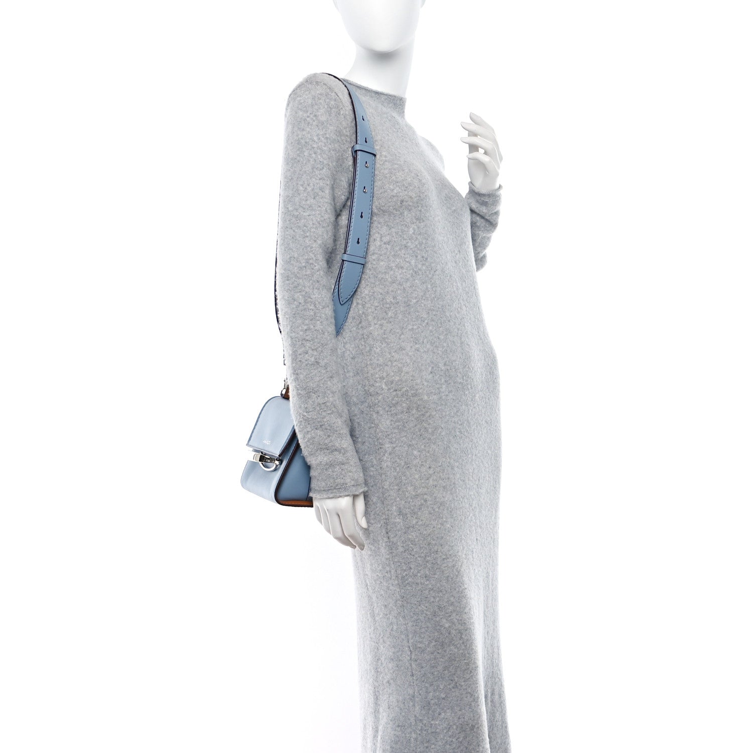 Alexander McQueen Calfskin The Small Story Bag Blue Brown 2 of 8