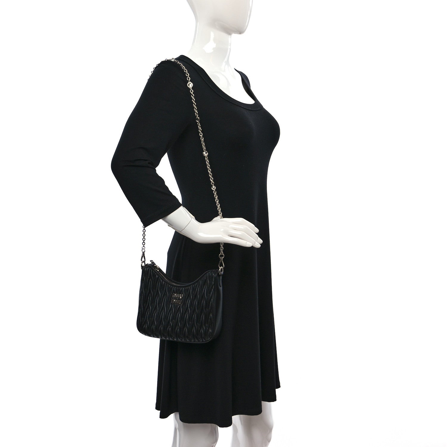 Miu Miu Nappa Matelasse Crystal Shoulder Bag Black 2 of 8