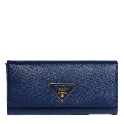 Prada Saffiano Triangle Continental Flap Wallet Bleuette 1 of 7